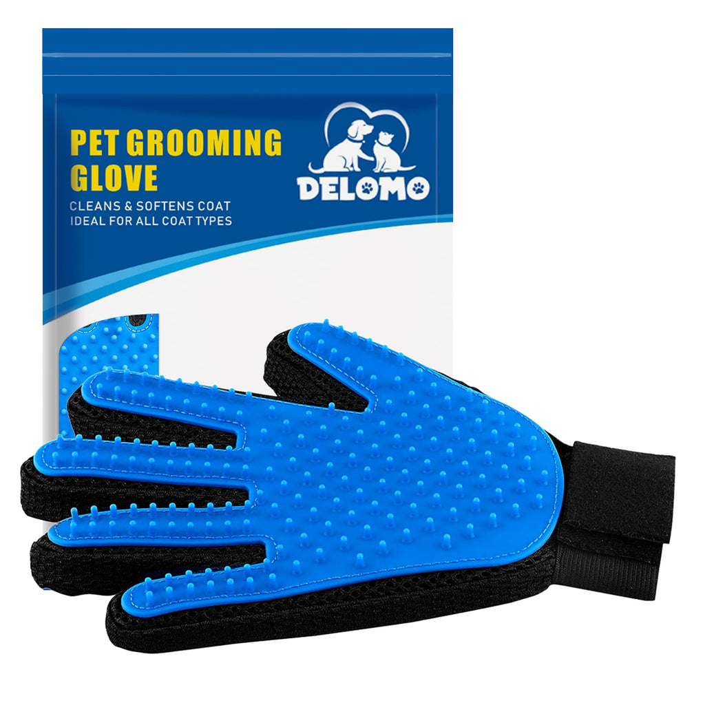 Pet Hair Remover Glove - Gentle Pet Grooming Glove Brush - Deshedding Glove - Massage Mitt with Enhanced Five Finger Design - Perfect for Dogs & Cats with Long & Short Fur - 1 Pack (Right-hand), Blue